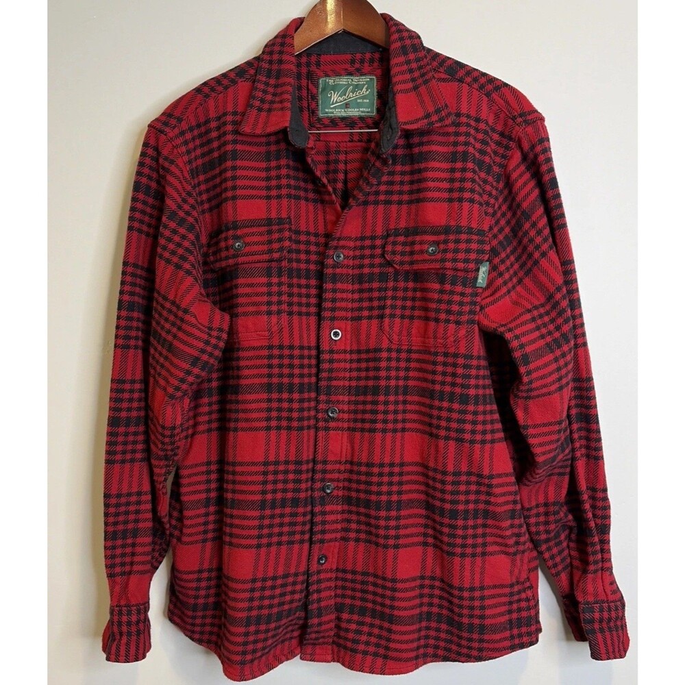 Woolrich Shirt Sz L Men's Heavy Red Black Plaid Jacket Shacket Outdoors Normcore